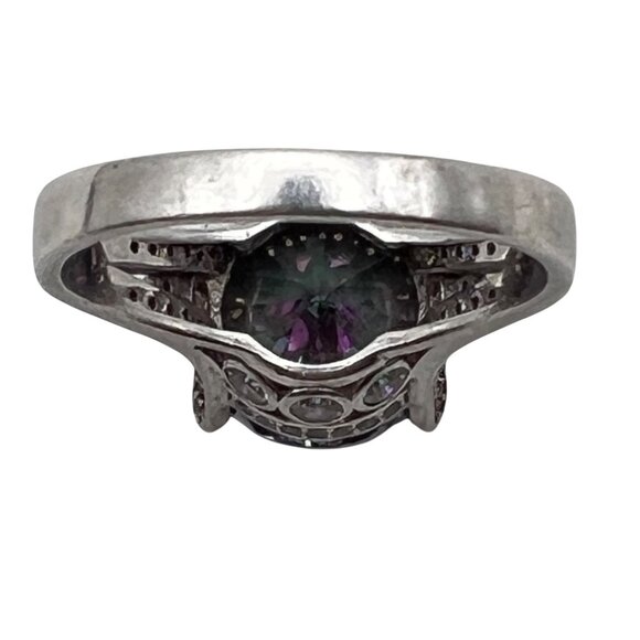 Sterling Silver Mystic Topaz Ring Sz 9 Rainbow 12mm Stone CZ Accents Art Deco - Picture 13 of 13